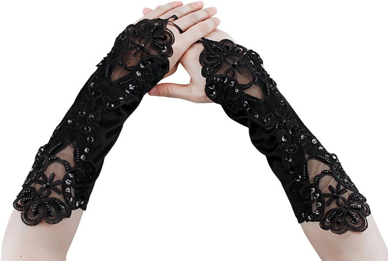 PURFUN Girls Princess Satin Lace Long Fingerless Gloves - Holy Communion, Halloween, Wedding, Flower Girl - Image 2